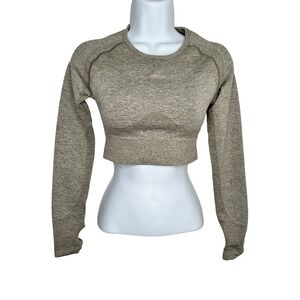 Gymshark Crop Top Long Sleeve Knit  S Small Gym Cut Out Back Womens Shirt D